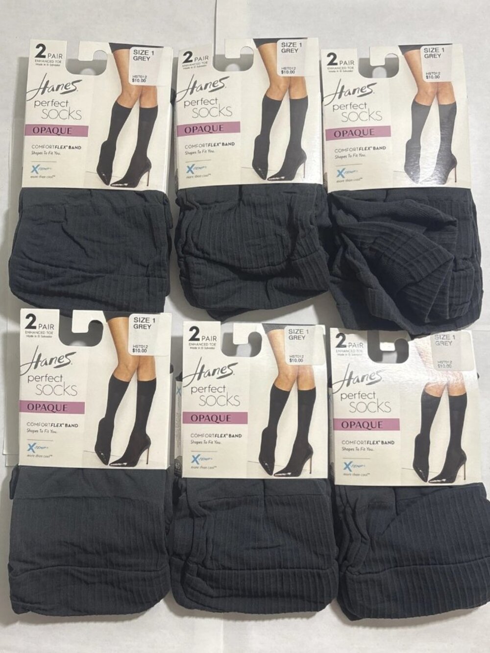 Hanes Perfect Socks Knee Highs Opaque Size 1 Grey Comfort Flex Band 12 Pairs New